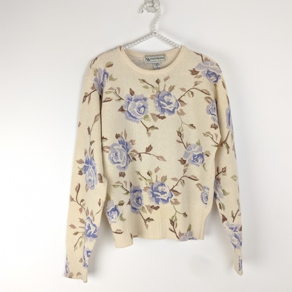 Vintage Sweaters - Vtg Evan Picone Floral Lambswool Angora Sweater